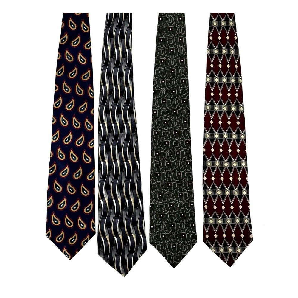 Lot Of 4 Silk Ties Modern Designer‎ Paisley Abstract Zylos Geoffrey Beene Matrix